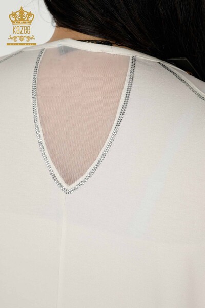 Bluză de damă cu ridicata cu piatră brodata Ecru - 79084 | KAZEE - Thumbnail