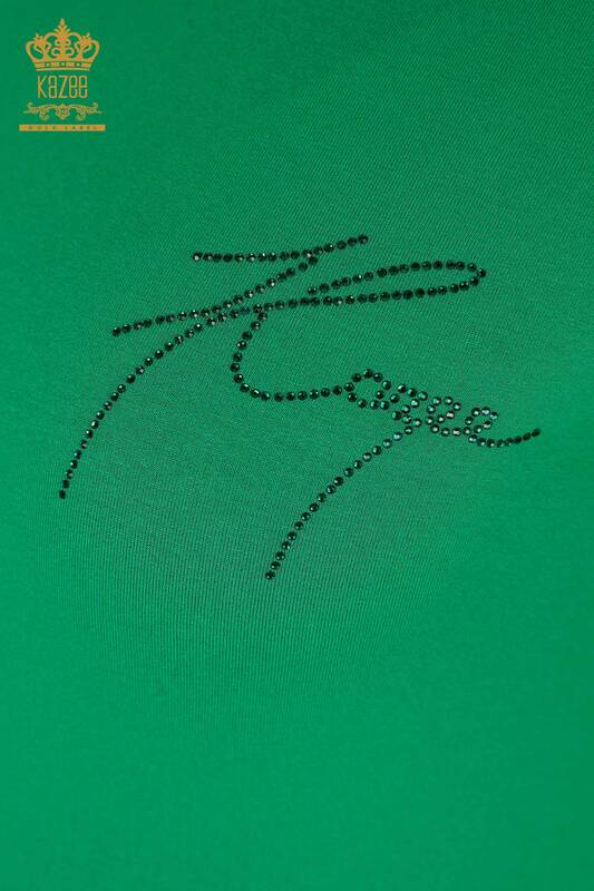 Bluză de damă cu ridicata verde brodat cu piatră - 78918 | KAZEE