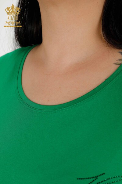 Bluză de damă cu ridicata verde brodat cu piatră - 78918 | KAZEE - Thumbnail