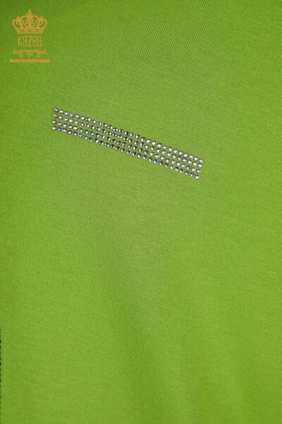 Bluză de damă cu ridicata verde brodat cu piatră - 79365 | KAZEE - Thumbnail