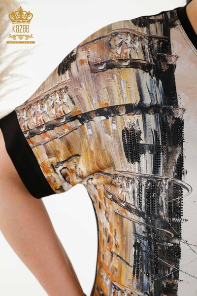 Bluză de damă cu ridicata cu piatră brodata digitală - 12083 | KAZEE - Thumbnail