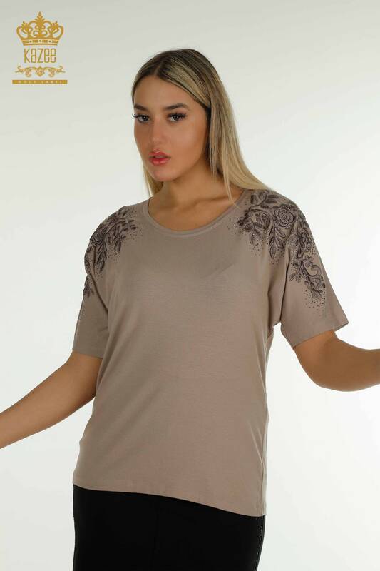 Bluza de dama cu ridicata din nurca brodata cu piatra - 79097 | KAZEE
