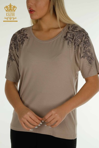 Bluza de dama cu ridicata din nurca brodata cu piatra - 79097 | KAZEE - Thumbnail