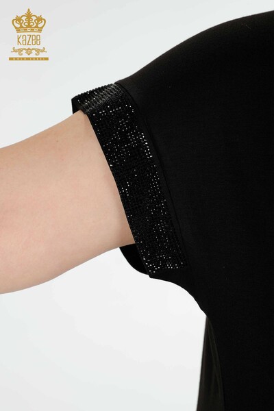 Bluză de damă cu ridicata cu piatră brodata neagră - 78918 | KAZEE - Thumbnail