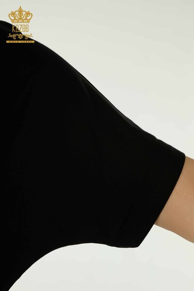 Bluză de damă cu ridicata cu piatră brodata neagră - 79107 | KAZEE - Thumbnail