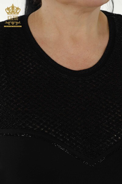 Bluză de damă cu ridicata cu piatră brodata neagră - 79235 | KAZEE - Thumbnail
