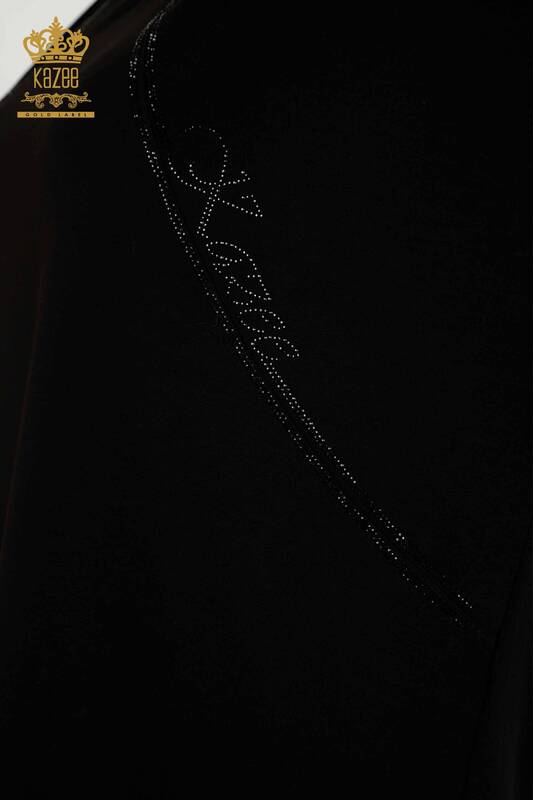 Bluză de damă cu ridicata cu piatră brodata neagră - 79295 | KAZEE