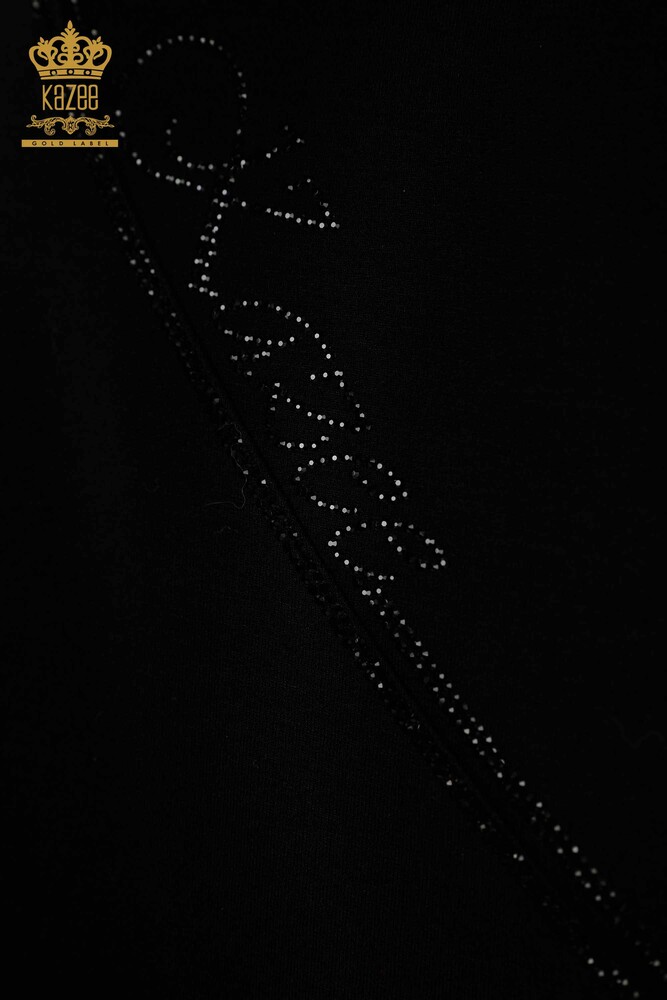 Bluză de damă cu ridicata cu piatră brodata neagră - 79295 | KAZEE - 4