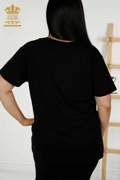 Bluză de damă cu ridicata cu piatră brodata neagră - 79329 | KAZEE - Thumbnail