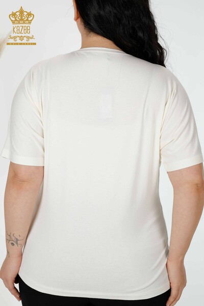 Bluză de damă cu ridicata cu piatră brodata Ecru - 78936 | KAZEE - Thumbnail