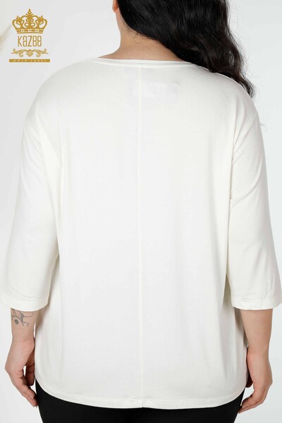 Bluză de damă cu ridicata cu piatră brodata Ecru - 78952 | KAZEE - Thumbnail