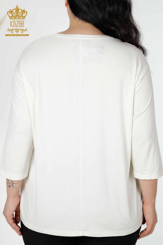 Bluză de damă cu ridicata cu piatră brodata Ecru - 78952 | KAZEE