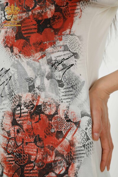 Bluză de damă cu ridicata cu piatră brodata Ecru - 79115 | KAZEE - Thumbnail