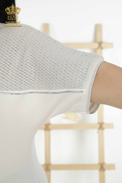Bluză de damă cu ridicata cu piatră brodata Ecru - 79235 | KAZEE - Thumbnail