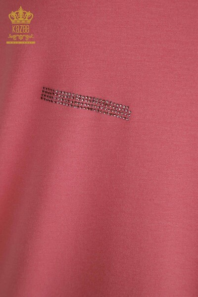 Bluză de damă cu ridicata cu piatră brodata roz - 79365 | KAZEE - Thumbnail