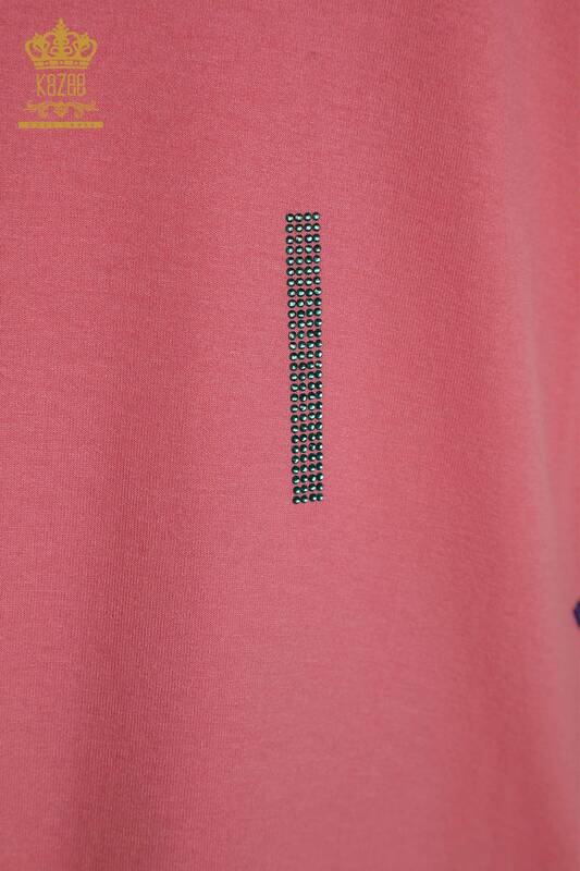 Bluză de damă cu ridicata cu piatră brodata roz - 79365 | KAZEE