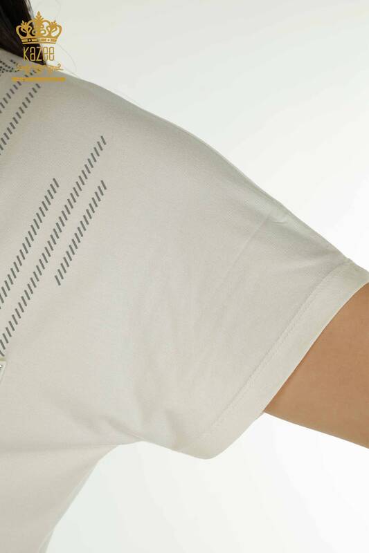 Bluză de damă cu ridicata - Buzunar Detaliat - Ecru - 79140 | KAZEE