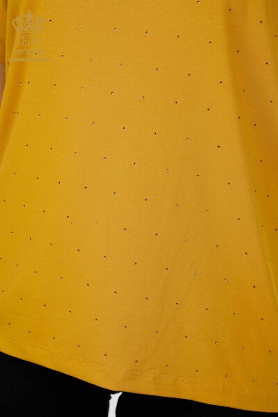Bluză de damă cu ridicata cu piatră de cristal brodat șofran - 79389 | KAZEE - Thumbnail