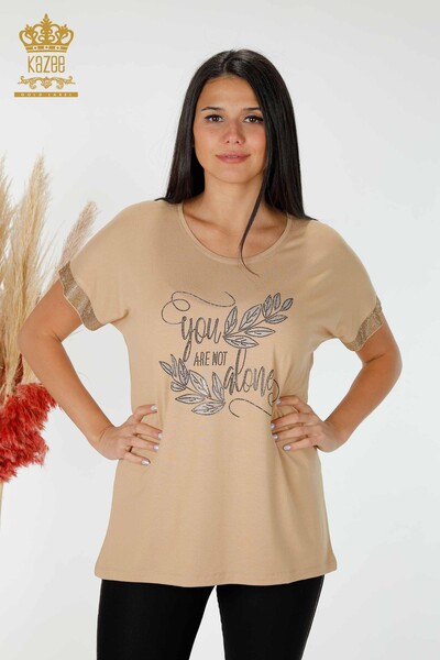 Bluză de damă en-gros cu model bej - 78916 | KAZEE - Thumbnail