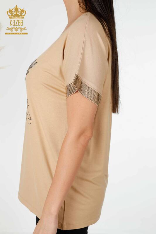 Bluză de damă en-gros cu model bej - 78916 | KAZEE