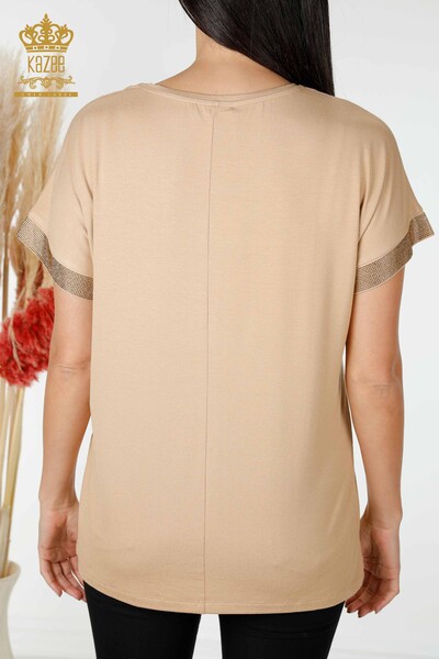 Bluză de damă en-gros cu model bej - 78916 | KAZEE - Thumbnail