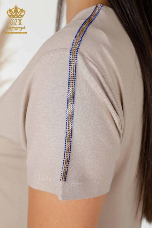 Bluză de damă en-gros cu model bej - 78925 | KAZEE