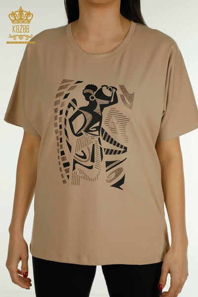 Bluză de damă cu ridicata - cu model - bej - 79861 | KAZEE - Thumbnail