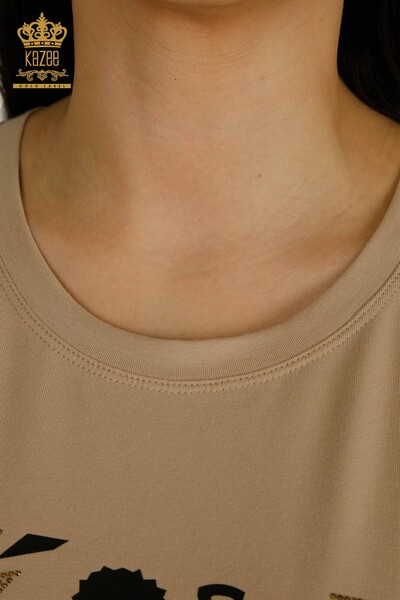 Bluză de damă cu ridicata - cu model - bej - 79861 | KAZEE - Thumbnail