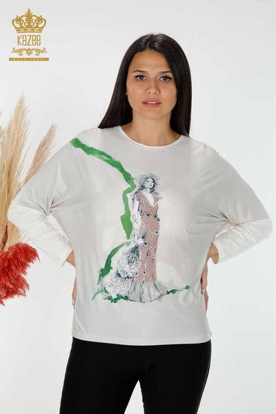 Bluză de damă cu model Ecru - 75923 | KAZEE - Thumbnail