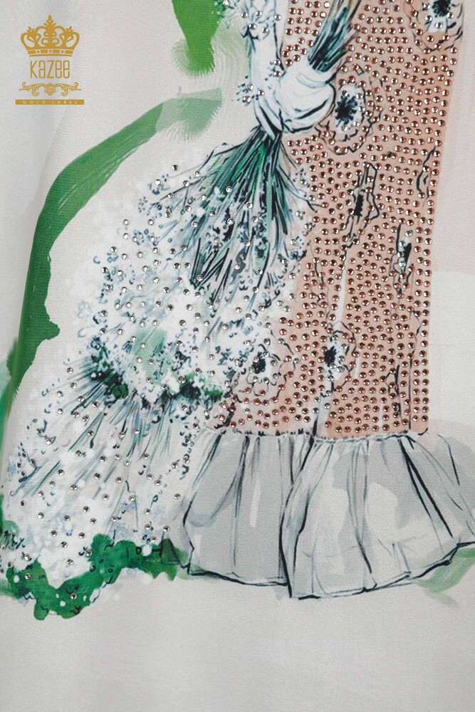 Bluză de damă cu model Ecru - 75923 | KAZEE - 4