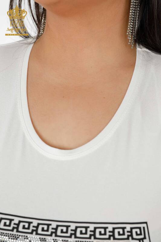 Bluză de damă cu model Ecru - 78997 | KAZEE