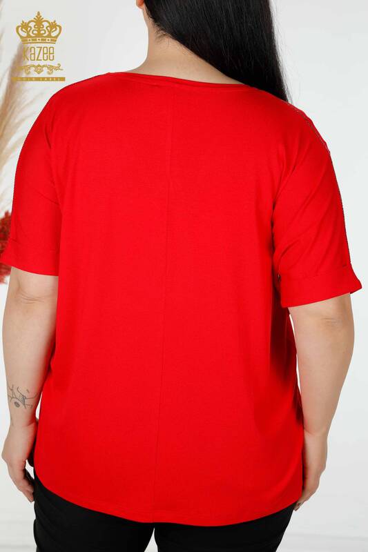 Bluză de damă cu ridicata cu model de inimă roșie - 77711 | KAZEE