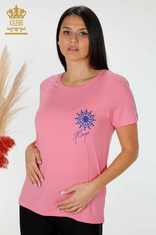 Bluză de damă cu model roz - 78925 | KAZEE