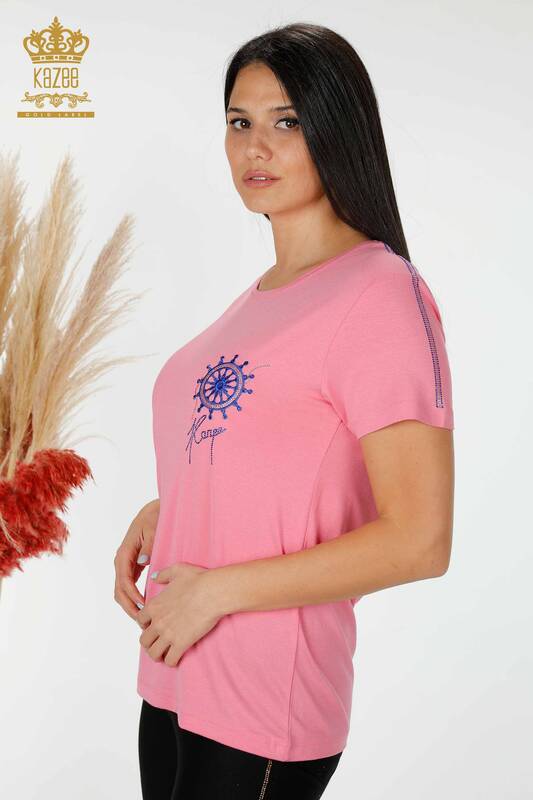 Bluză de damă cu model roz - 78925 | KAZEE