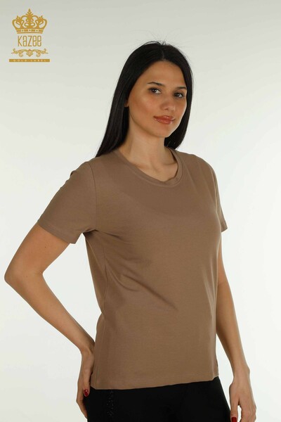 Bluză de damă cu ridicata Basic maro deschis - 79562 | KAZEE - Thumbnail