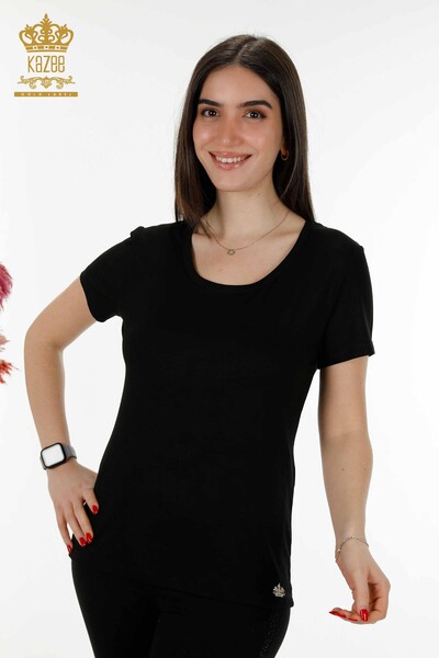Kazee - Bluză de damă cu ridicata Basic Black cu Logo - 79177 | KAZEE