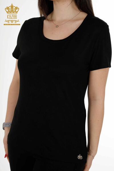 Bluză de damă cu ridicata Basic Black cu Logo - 79177 | KAZEE - Thumbnail