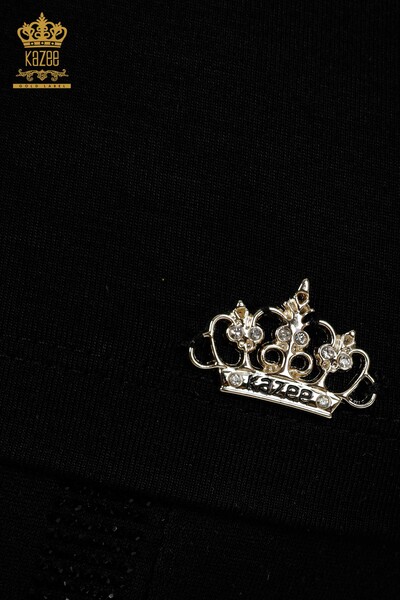 Bluză de damă cu ridicata Basic Black cu Logo - 79177 | KAZEE - 4