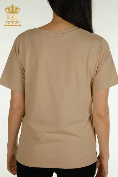 Bluză de damă cu ridicata - Decolteu în V - Bej - 79564 | KAZEE - Thumbnail