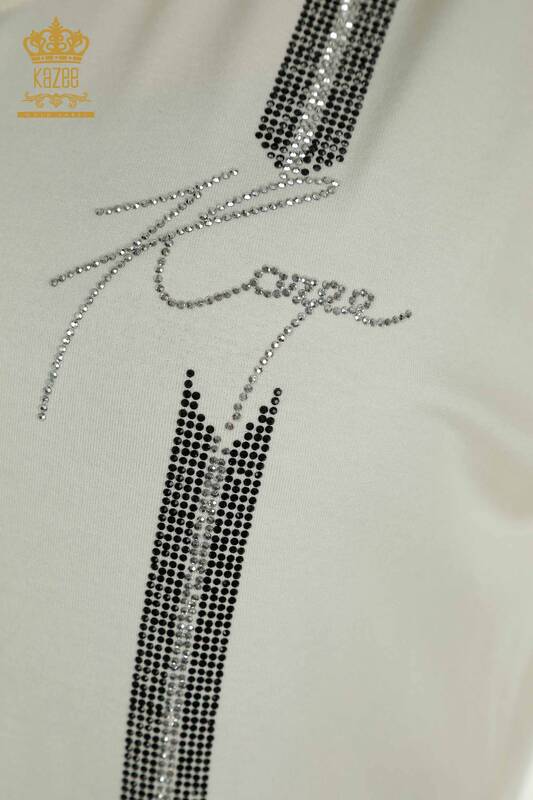 Bluză de damă cu ridicata - Decolteu în V - Ecru - 79238 | KAZEE