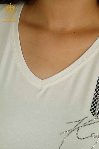 Bluză de damă cu ridicata - Decolteu în V - Ecru - 79238 | KAZEE - Thumbnail