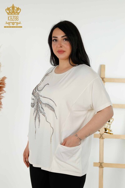 Bluză de damă cu două buzunare Ecru - 79294 | KAZEE 