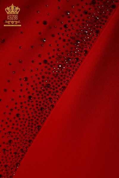 Bluză de damă cu ridicata cu două buzunare cu mânecă scurtă roșie - 79293 | KAZEE - Thumbnail