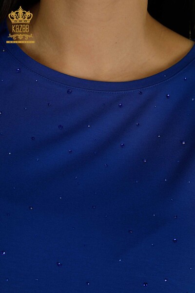 Bluză cu mânecă scurtă pentru femei cu două buzunare - 79293 | KAZEE - Thumbnail