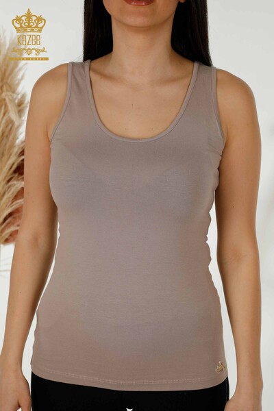 Bluză de damă cu ridicata fără mâneci Basic Mink - 79262 | KAZEE - Thumbnail
