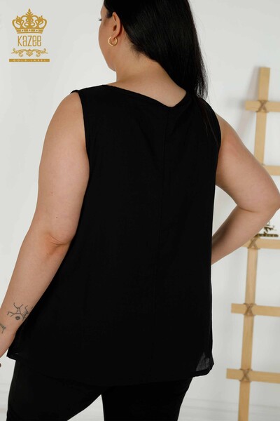 Bluză cu ridicata pentru femei fără mâneci neagră - 79218 | KAZEE - Thumbnail