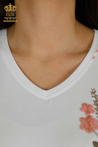 Bluză de damă cu ridicata - brodat floral - alb - 79466 | KAZEE - Thumbnail (2)