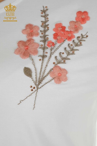Bluză de damă cu ridicata - brodat floral - alb - 79466 | KAZEE - Thumbnail