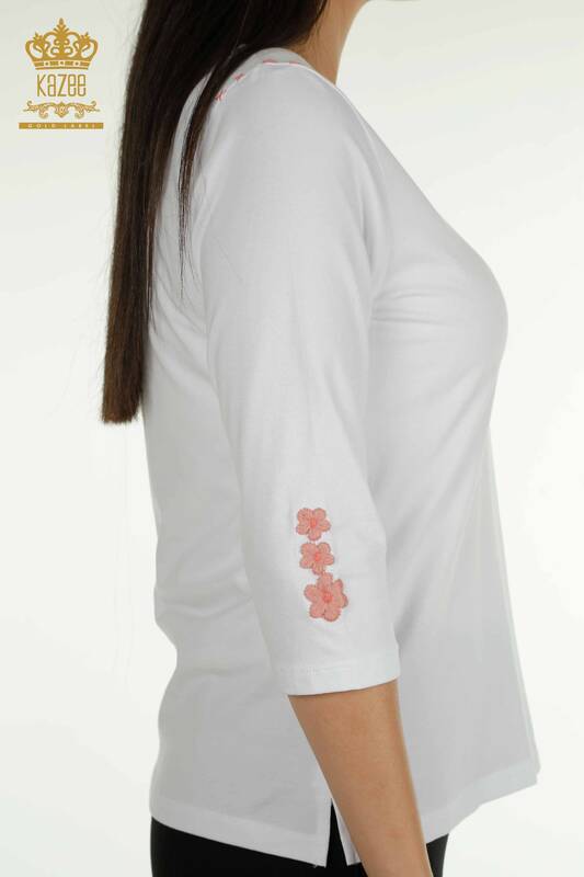 Bluză de damă cu ridicata - brodat floral - alb - 79466 | KAZEE
