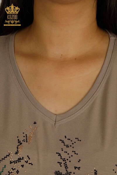 Bluză de damă cu ridicata - brodat floral - nurcă - 79330 | KAZEE - Thumbnail